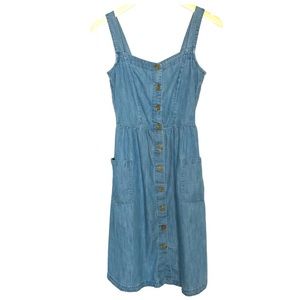 Fat Face Blue Denim Button-Front Mini Dress